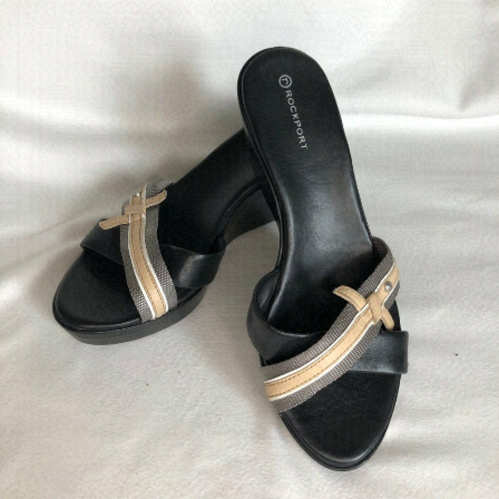 Rockport Wedge Slides Crisscross Strap Sandals Size 6.5